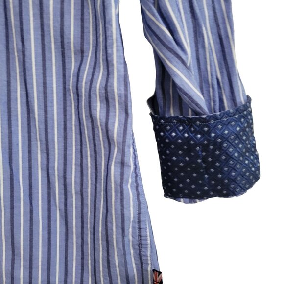 English Laundry Dress Shirt Mens Size 16 Flip Cuffs Blue White Striped Long Slee - Picture 3 of 5